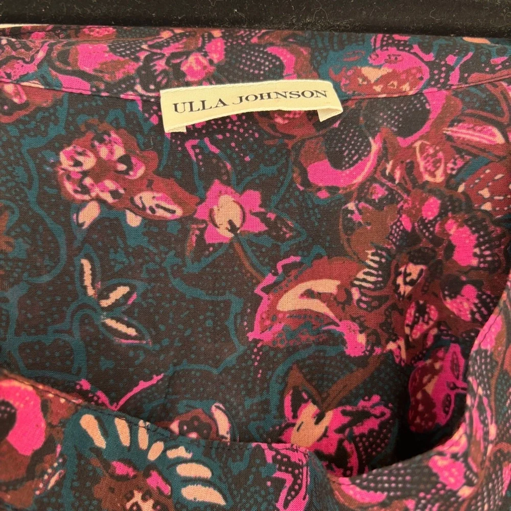 ULLA JOHNSON Amalia Midnight Floral Midi Skirt Tiered Ruffle Pink Navy Size‎ 2